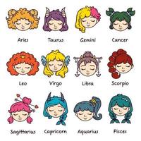 Set of horoscope signs as women. vector
