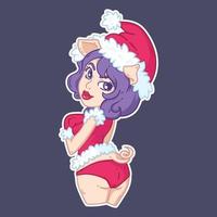 Sexy piggy girl in santa hat and mittens. vector