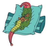 Sleeping crocodile. Cute children vector illustration.