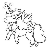 unicornio con alas y corazón. vector