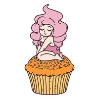 linda chica en cupcake. vector