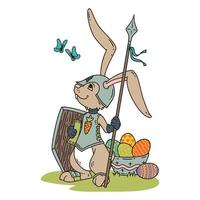 Bunny knight with a lance and shield. vector