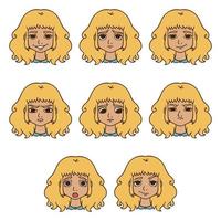 conjunto de emociones de la mujer. expresión facial. vector