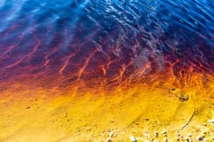 Red, yellow, and blue flowing river water photo