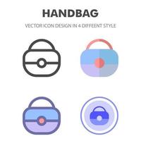 handbag icon design in 4 different style. Icon design for your web site design, logo, app, UI. Vector graphics illustration and editable stroke. EPS 10.