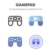 Videogame controller icon design in 4 different style. Icon design for your web site design, logo, app, UI. Vector graphics illustration and editable stroke. EPS 10.