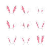 Easter bunny ears mask set. Cute rabbit ears for spring time celebration isolated on white background. Collection of elements for hare costume vector