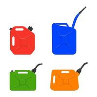Botes de combustible, latas de gasolina, contenedores de gasolina conjunto aislado sobre fondo blanco. vector