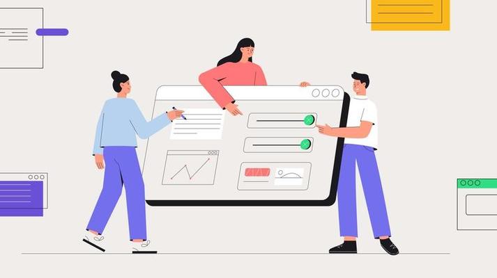 Flat style vector business people illustration. Software development company, coding and programming. workflow organization, developing computer software.