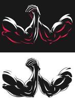 Silhouette Muscular Arm Wrestling Fighting Gym Illustration