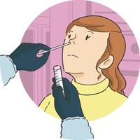Nasal Swab Test on Female Patient in Front View Cartoon Illustration vector