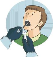 prueba de frotis de garganta en la ilustración de dibujos animados de la vista frontal del paciente masculino vector