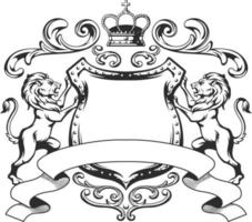 Heraldic Lion Shield Crest Royalty Coat of Arm Black Silhouette vector