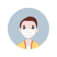 Man boy avatar wearing mask, portrait of a young man in flat style vector