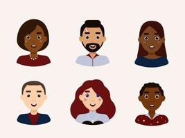 Set of people avatars with different emotions flat vector illustration