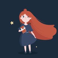 Cute girl dreaming and thinking about world. Girl wants to save planet. Flat vector illustration