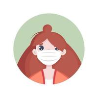 mujer, niña, avatar, llevando, máscara, retrato, de, un, mujer joven, en, plano, estilo vector