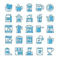 conjunto de iconos de café con estilo azul. vector