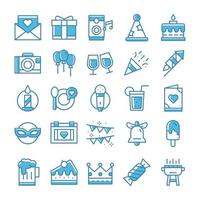 Set of Party icons with blue style. vector