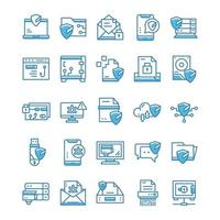 Set of Cyber Security icons with blue style. vector