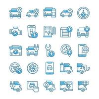 Set of Electric Car icons with blue style. vector