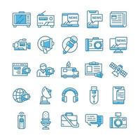 conjunto de iconos de medios de comunicación con estilo azul. vector