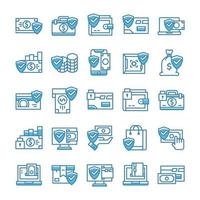 Set of Secure payment icons with blue style. vector