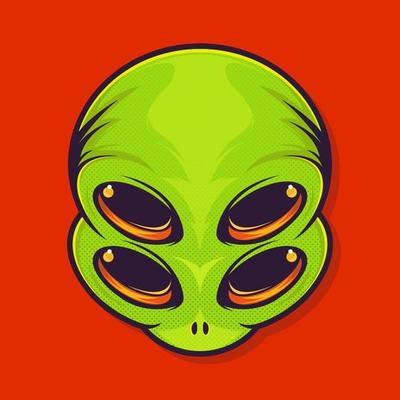 Alien sticker with four eyes. Extraterrestrial. Ufo patch. Vector illustration for t shirt design.