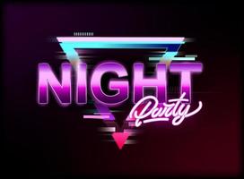 Night party in Glitch effect. Synthwave style. vector