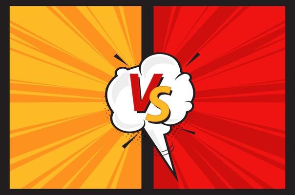 Versus VS letters fight background in comics style with speech bubble. Red and yellow frames with energy effect. Vector