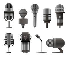 Microphone set in cartoon style. Microphones for audio podcast broadcast. illustration isolated on white background vector