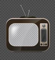 Retro Television. Old school Tv. Mock Up Isolate on Transparent Grid. Vector 3d Realism