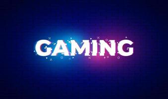 Gaming banner for games with glitch effect. Neon light on text. Vector illustration design.