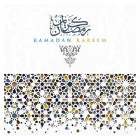 Tarjeta de felicitación de Ramadán Kareem diseño de vector de patrón floral islámico con caligrafía árabe para el fondo, banner. traducción del texto ramadan kareem - que la generosidad te bendiga durante el mes sagrado