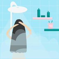 Girl takes a shower vector