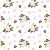 Modern abstract flat roses and leaves seamless vector background