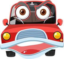 Red vintage car cartoon character with angry face expression on white background vector