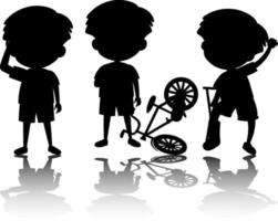 Set of kids silhouette with reflex on white background vector