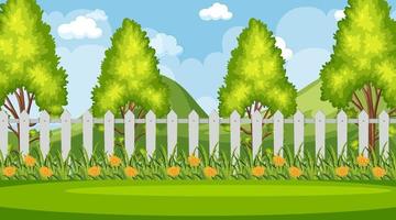 Blank sky in the park scene with many trees and meadow vector