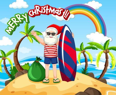 Santa Claus on the beach island for Summer Christmas