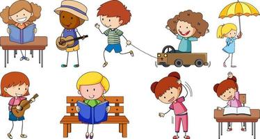 Set of different doodle kids cartoon character vector