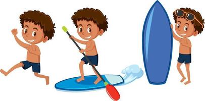 Set of a boy cartoon character doing different activities vector