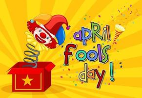 April Fool's Day font logo with Jester from surprise box on yellow background vector