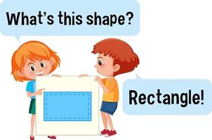 Kids holding rectangle shape banner with What's this shape font vector