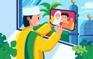 Online Meeting Eid Mubarak Celebration with Family vector