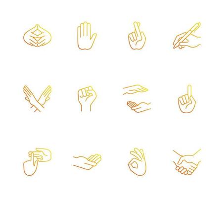 Hand gestures gradient linear vector icons set