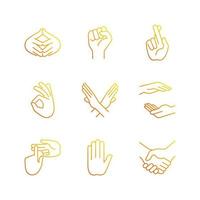 Conjunto de iconos de vector lineal degradado de gestos de mano