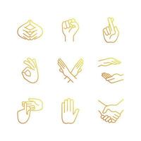 Hand gestures gradient linear vector icons set