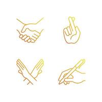 Hand gestures gradient linear vector icons set