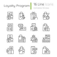 Loyalty program linear icons set for dark and light mode vector